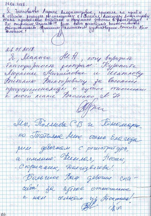 Відгуки про роботу реєстратури та лікарів консультативної поліклініки 1