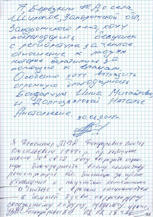 Відгуки про роботу реєстратури та лікарів консультативної поліклініки 1