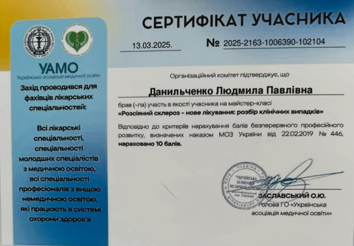 сертифікат Пономаренко Наталя Володимирівна