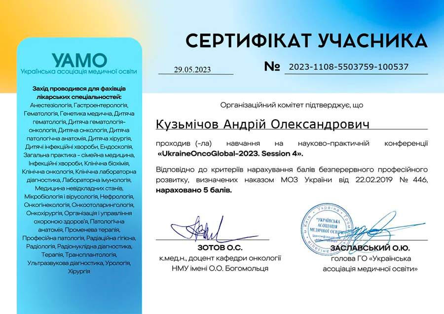 Кузьмічов Андрій Олександрович cертифікат 7