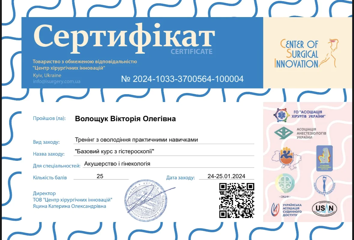 Вікторія Волощук Сетифікат
