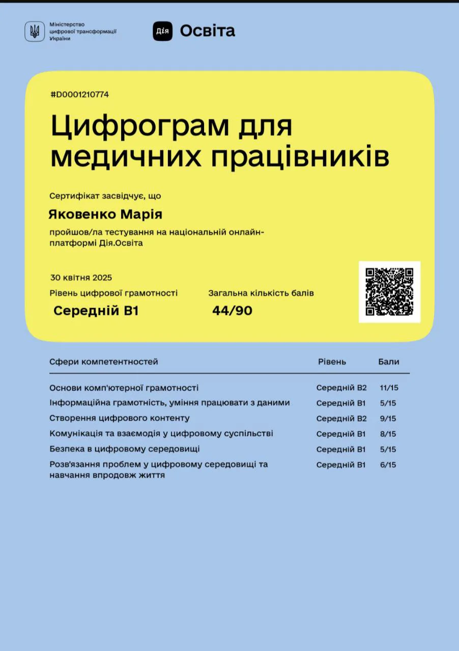 Сертифікат Яковенко 