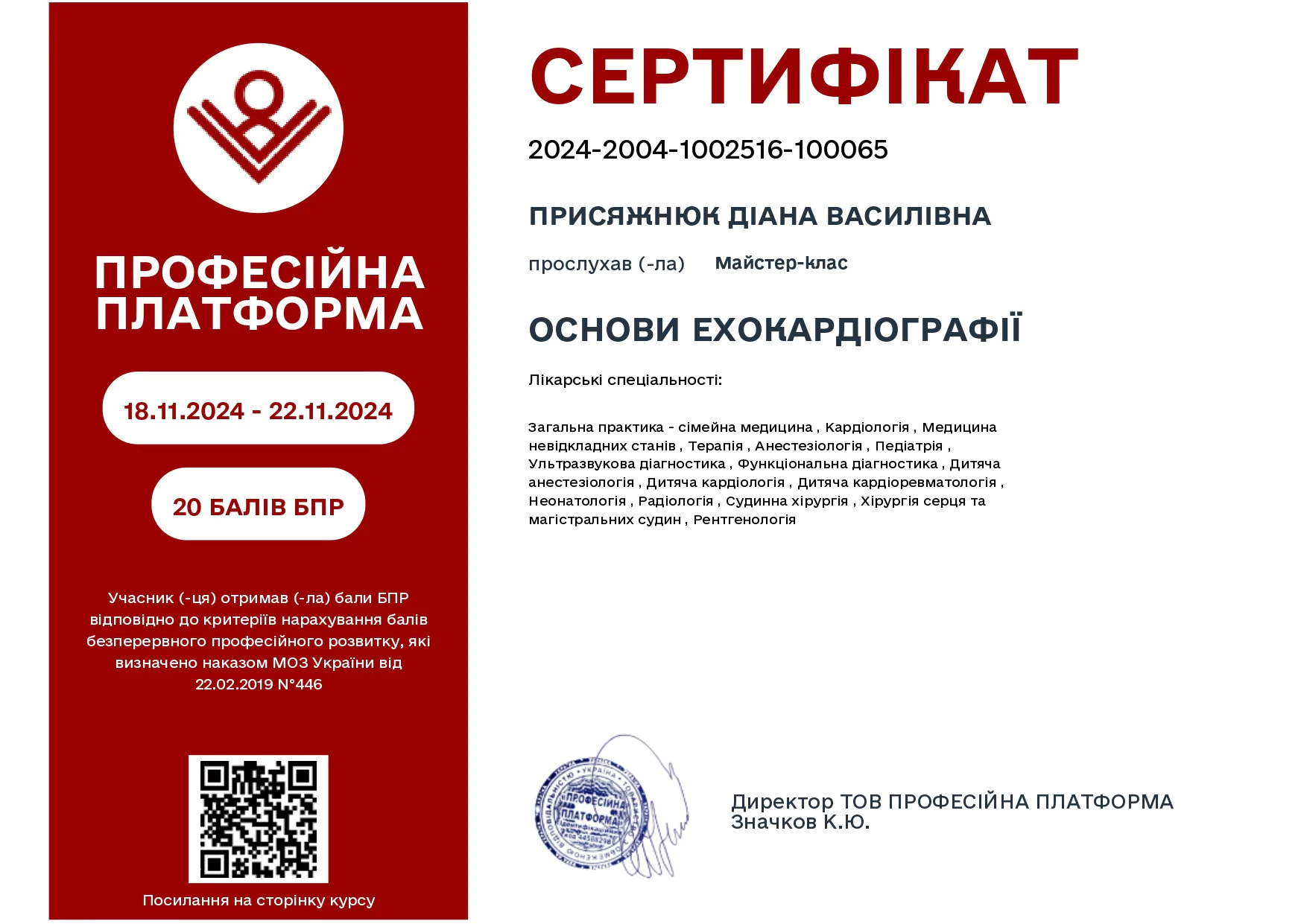 Сертифікат Діана Присяжнюк