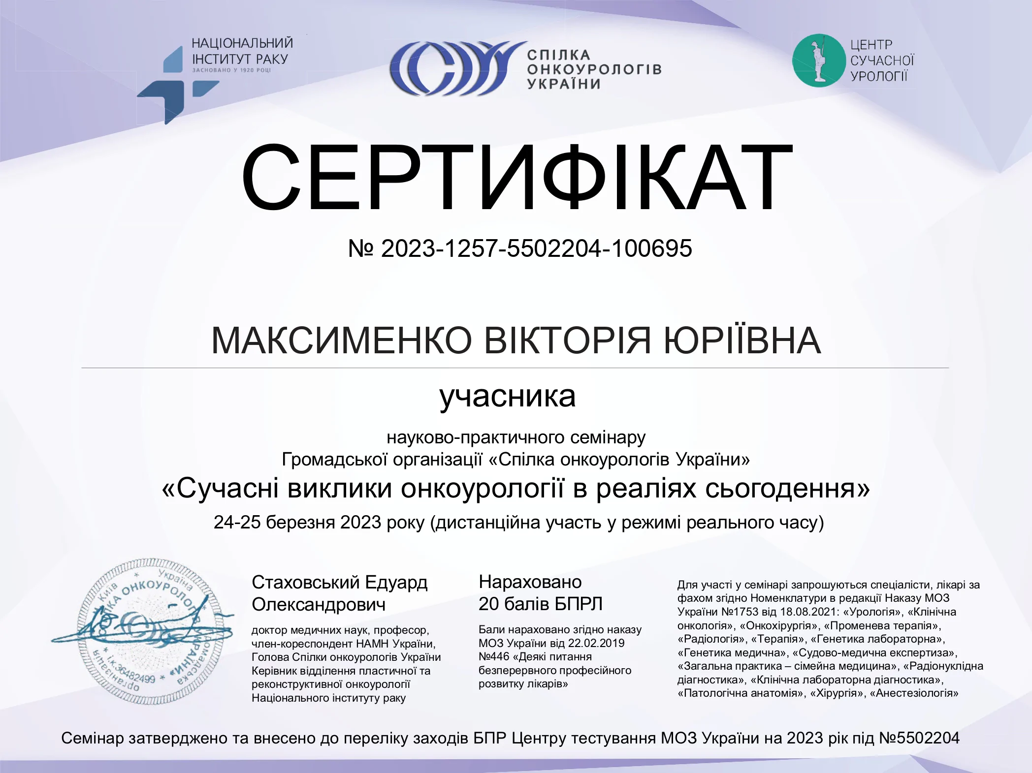 Сертифікат Максименко Вікторія