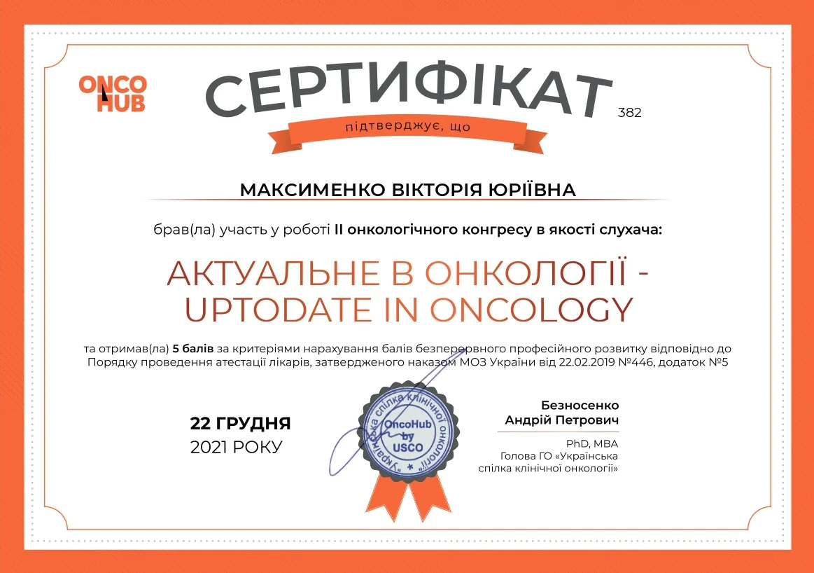 Сертифікат Максименко Вікторія