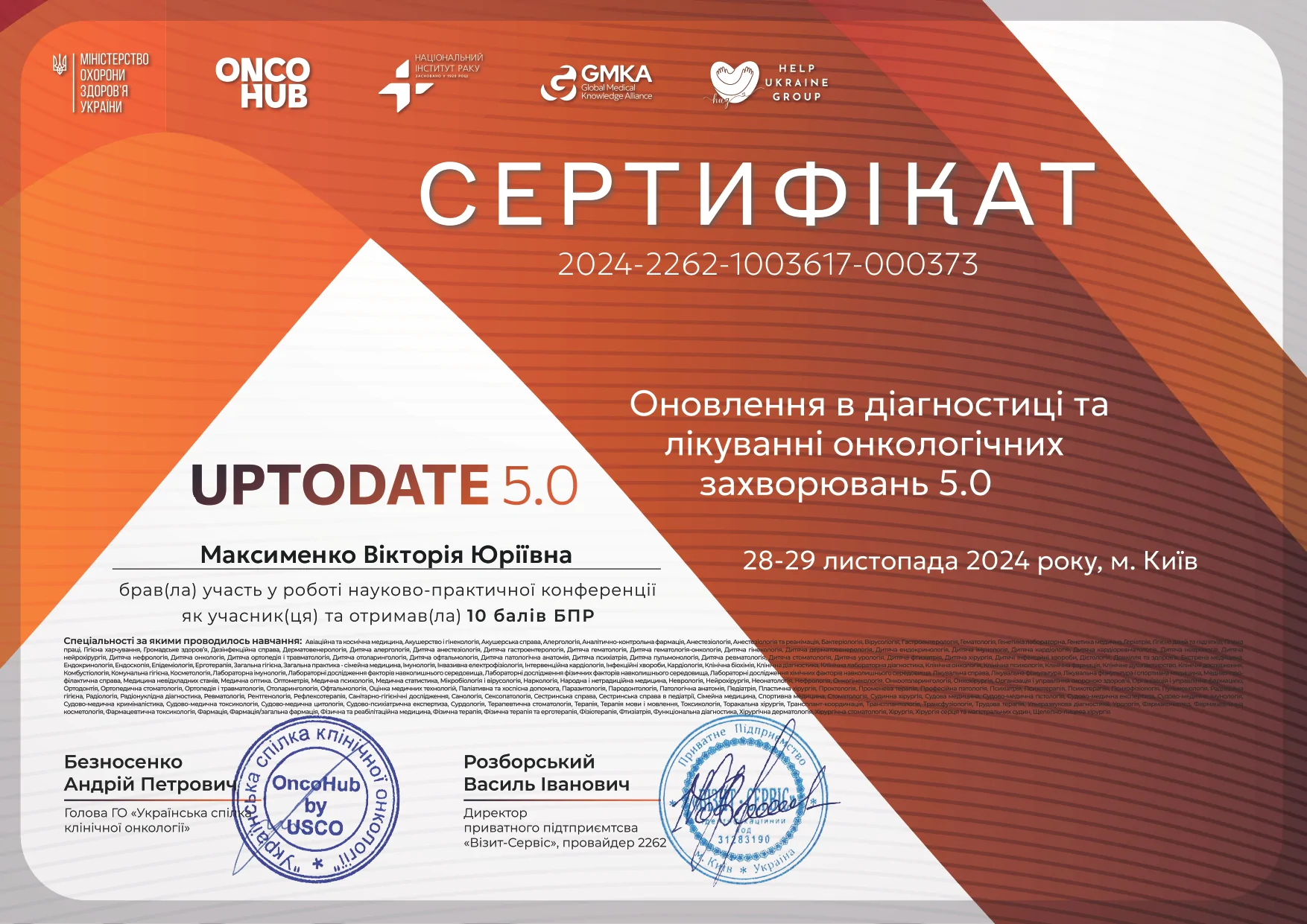 Сертифікат Максименко Вікторія