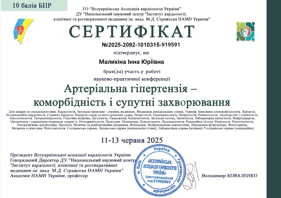 Сертифікат Малихіна