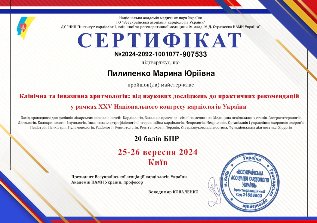 Пилипенко Марина сертифікат